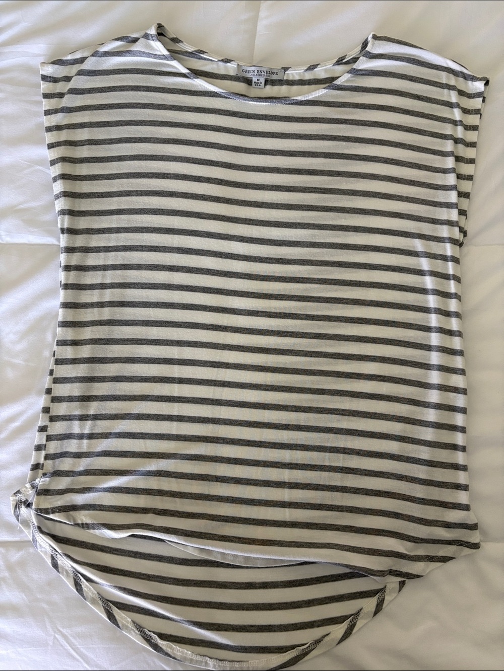 Green Envelope White and Gray Striped Tee